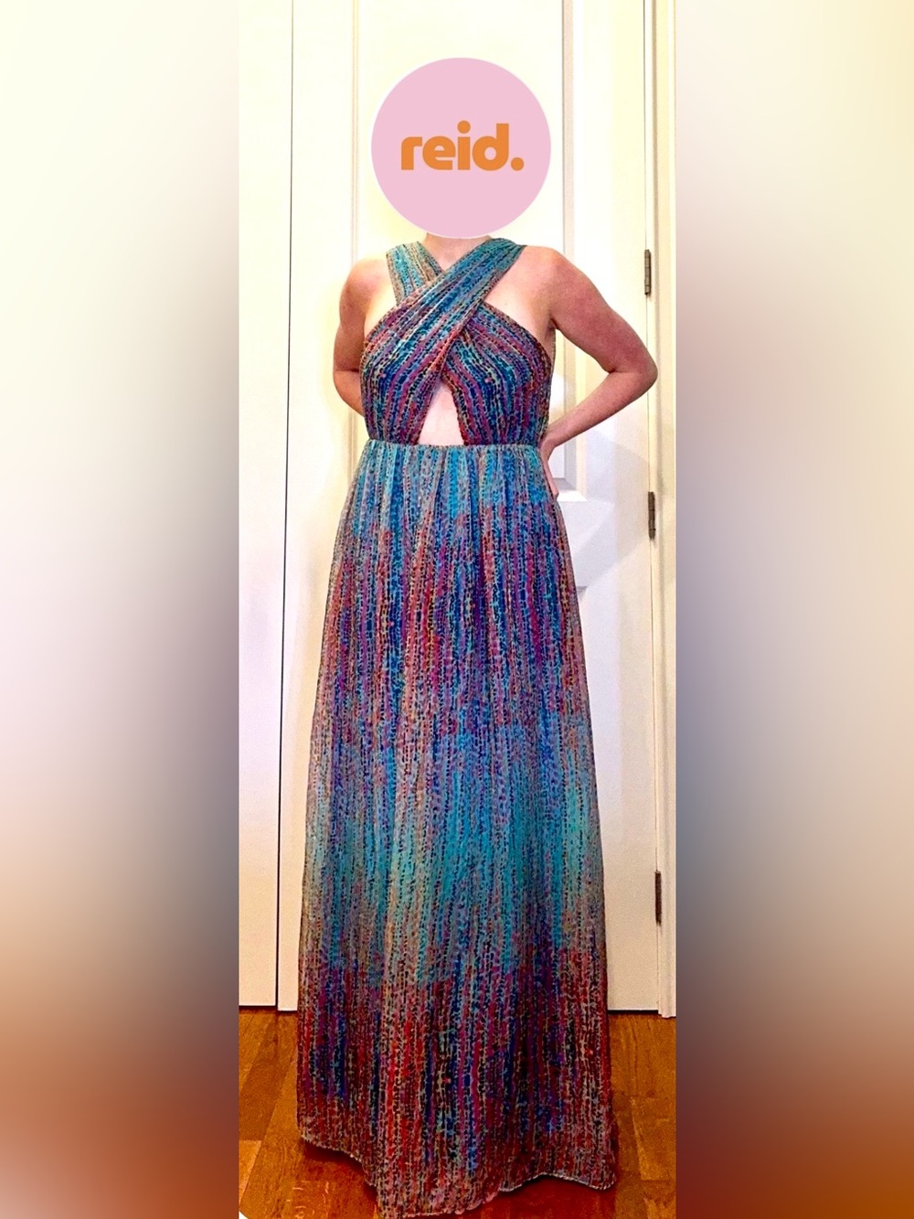 Sparkle & Fade Teal-Purple-Pink Crisscross Maxi Dress
